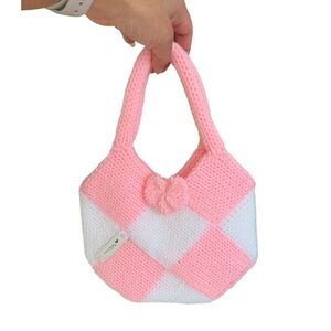 Pink and White Knitted Handbag